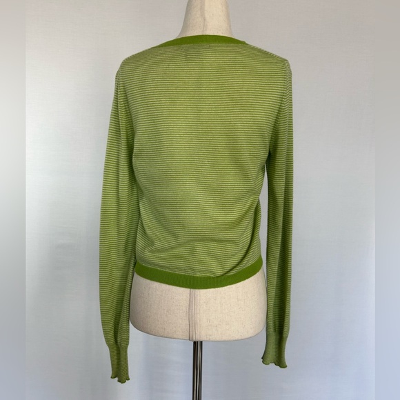 Gap 100% Cashmere Lightweight Cardigan Sweater Apple Green and White Stripes EUC - Picture 4 of 11